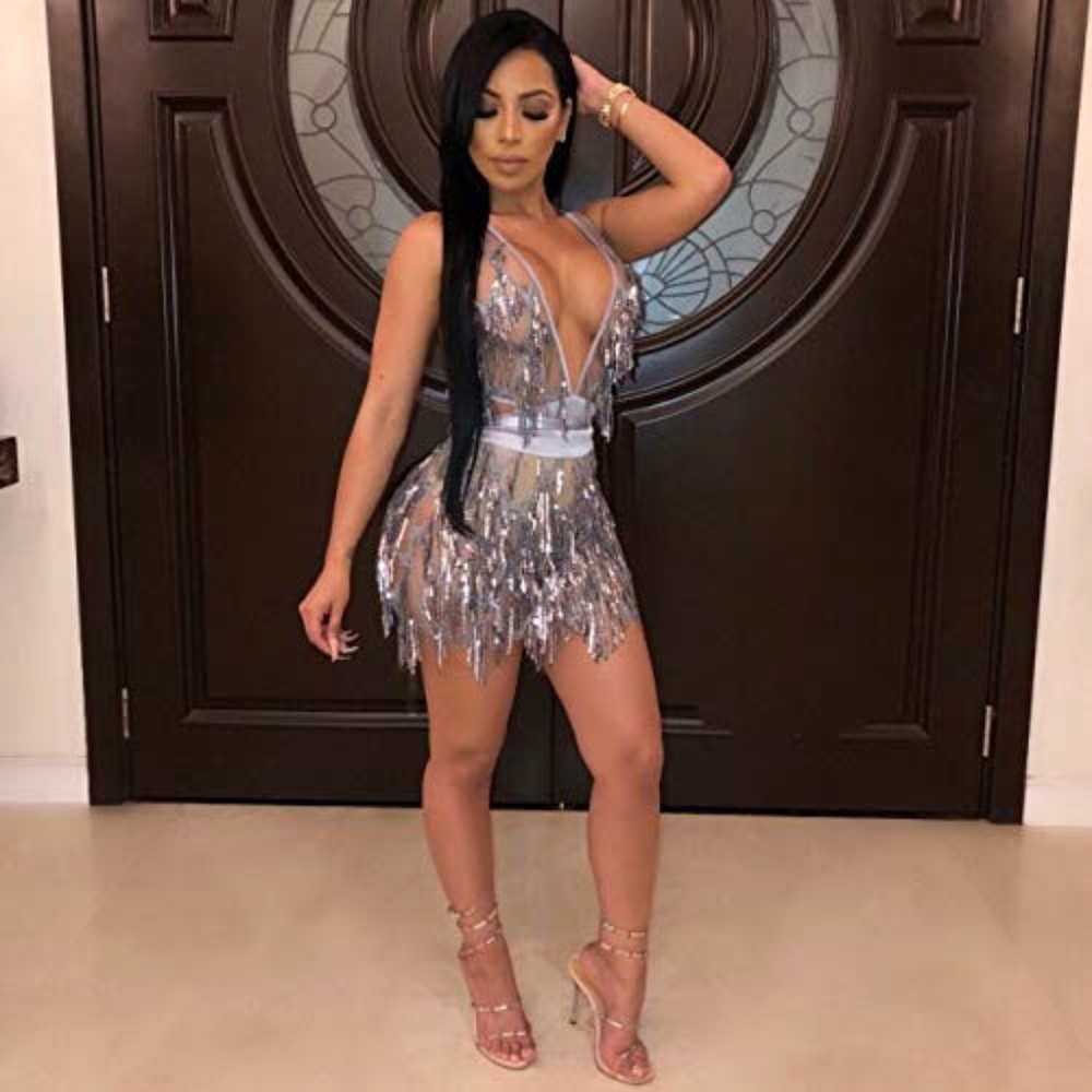 Sexy Sequin sparklin silver grey mini dress large